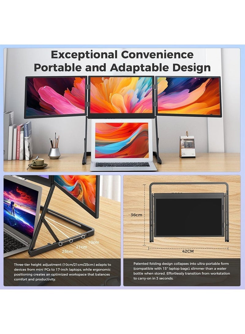 هاي لوك موسّع شاشة الكمبيوتر المحمول، شاشة ثلاثية محمولة قابلة للطي، مقاس 15.6 بوصة، بدقة FHD 1080P، ونسبة عرض إلى ارتفاع 16:9، ومزوّدة بمنفذ HDMI/USB-C، متوافقة مع أنظمة Windows وMac وAndroid - Image 4